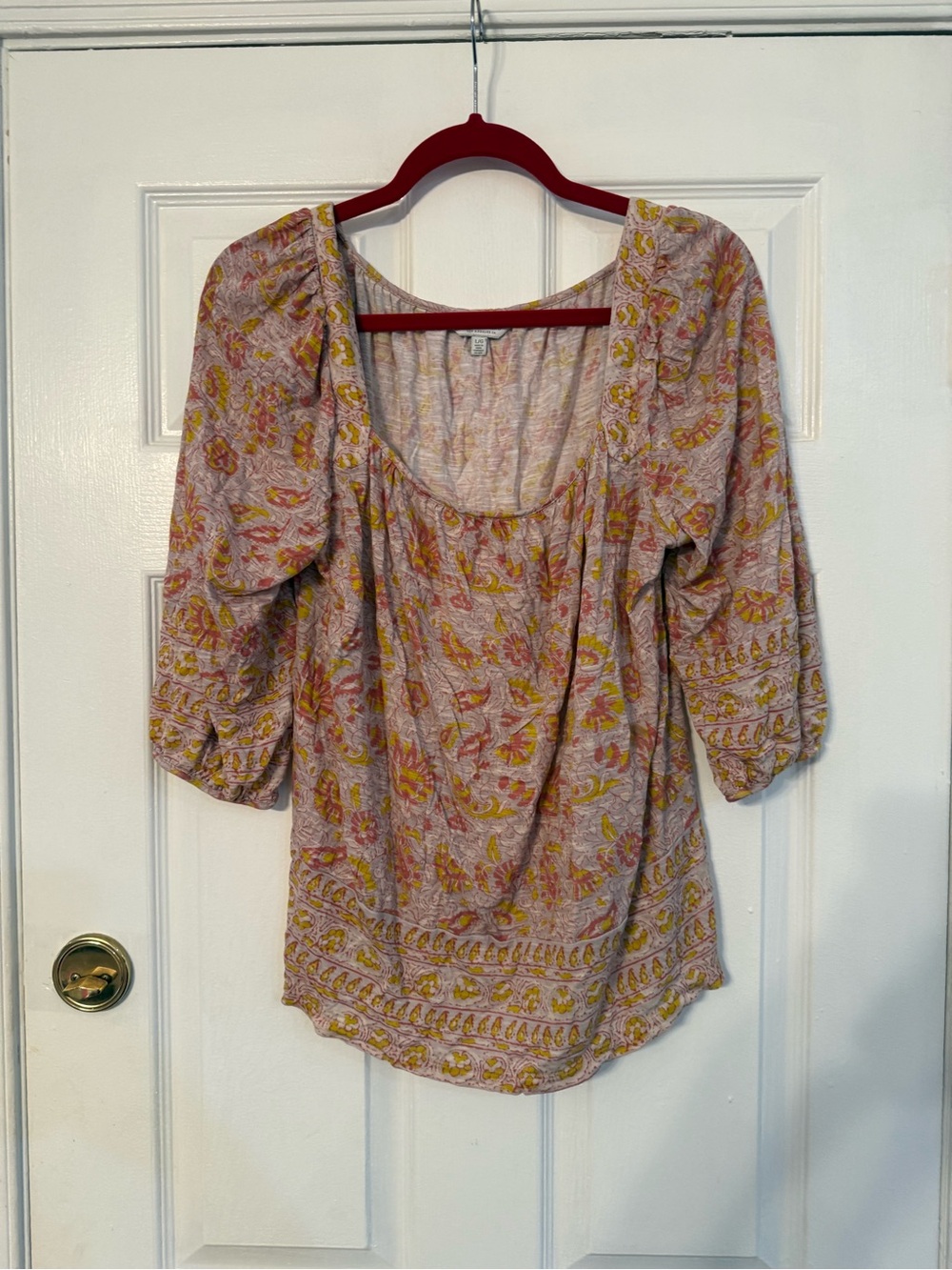 Lucky Brand Pink Yellow Floral Scoop-Neck Blouse